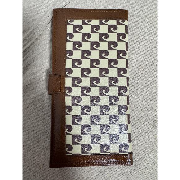 Vintage Pierre Cardin Checkbook Wallet Mens Brown Calfskin Geometric Pattern - Picture 4 of 10